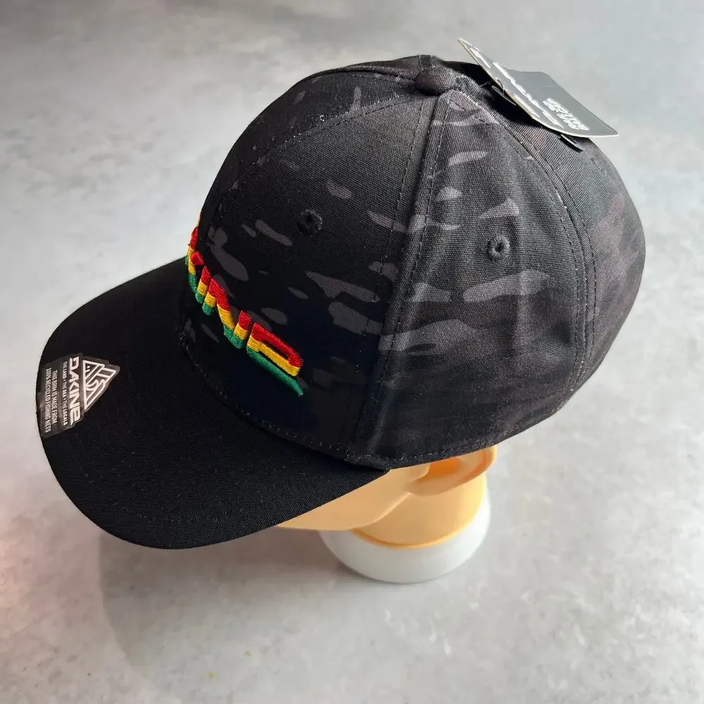 Dakine Mens Black Snapback Hat Rasta Embroidered Logo Mid Crown Cap NWT
